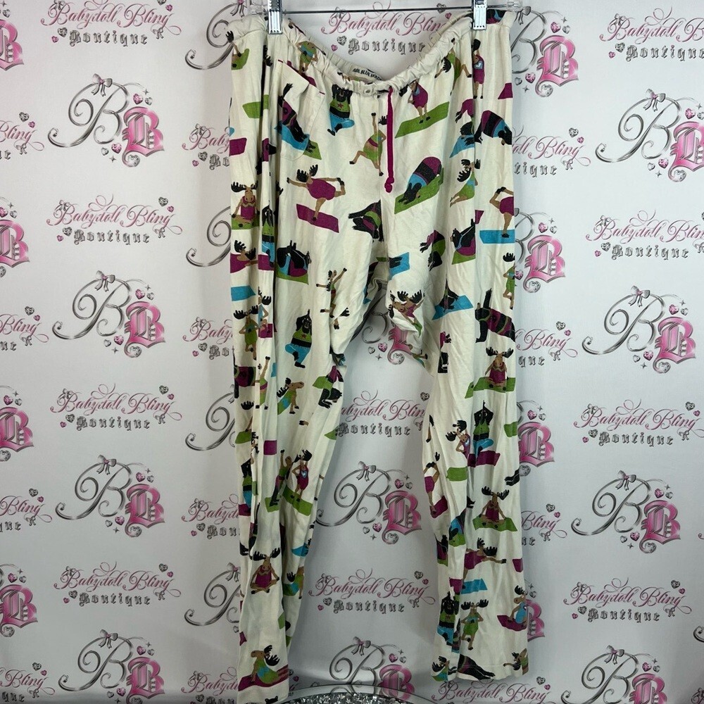 Lazy One pants moose yoga 🧘‍♀️ funny lounge pj pants Cream Multicolor Joggers